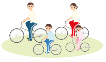 自転車に乗る家族のイラスト